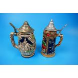 2 German lidded tankards