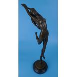 Bronze nude scarf dancer on marble base - Approx H: 47cm