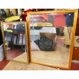 2 gilt framed bevelled glass mirrors