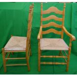 Set of 6 beech dining chairs to include 2 carvers