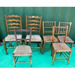 Collection of chairs to include set of 3 country house rush seated spindle back
