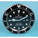 Good quality reproduction Rolex advertising clock with sweeping second hand - Submariner - Approx H: