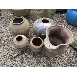 Earthenware jug and 4 urns