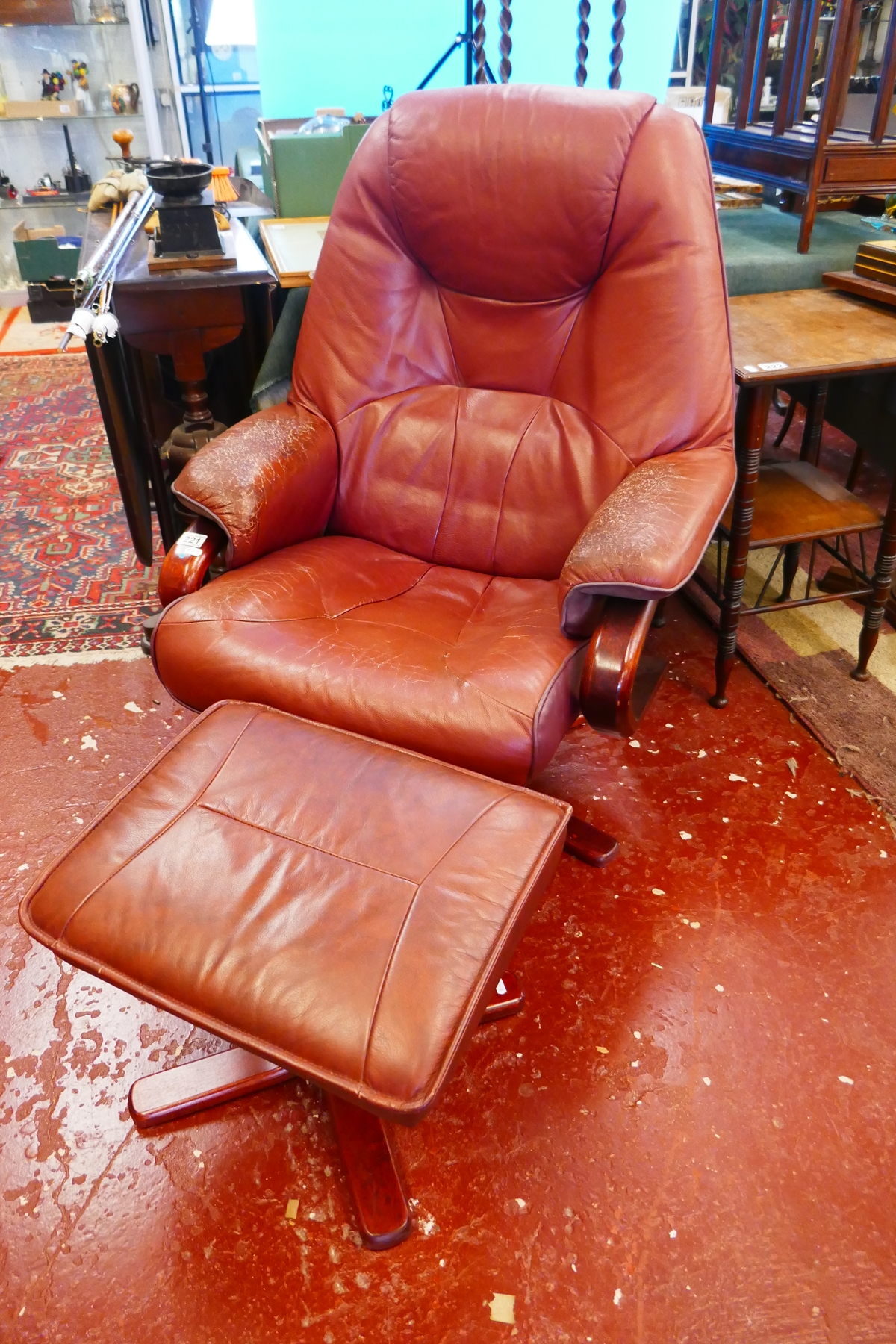 Stressless style armchair and footstool