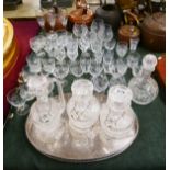 Large collection of glass to include silver plate tray
