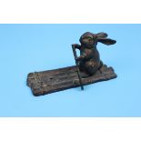 Bronze rabbit rowing raft - Approx H: 7cm