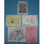Original signed Charles Bronson 4 greetings cards and sketch