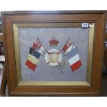 WWI embroidered silk panel - 1917 Victory for the Allies with framed photograph