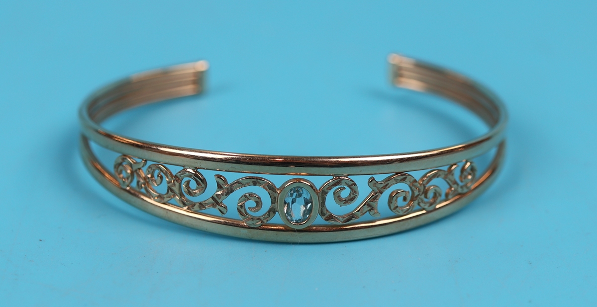 Gold blue topaz diamond bangle