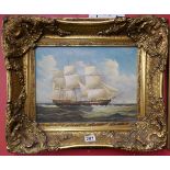 Oil on canvas - Ship in heavy gilt frame