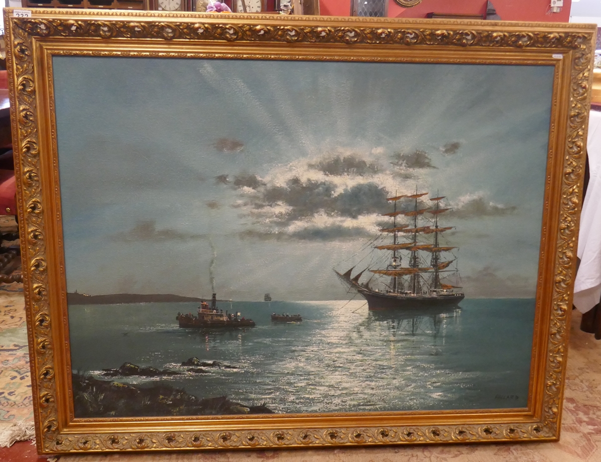 Large oil painting of ship by Nigel Hallard - Image size: 90.5cm x 121cm