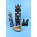 Early wooden African figures & wine box