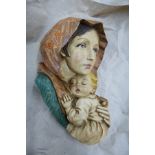 Mother and child wall plaque - Approx H: 18.5cm