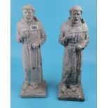 Pair of stone monk figures - Approx H: 55cm
