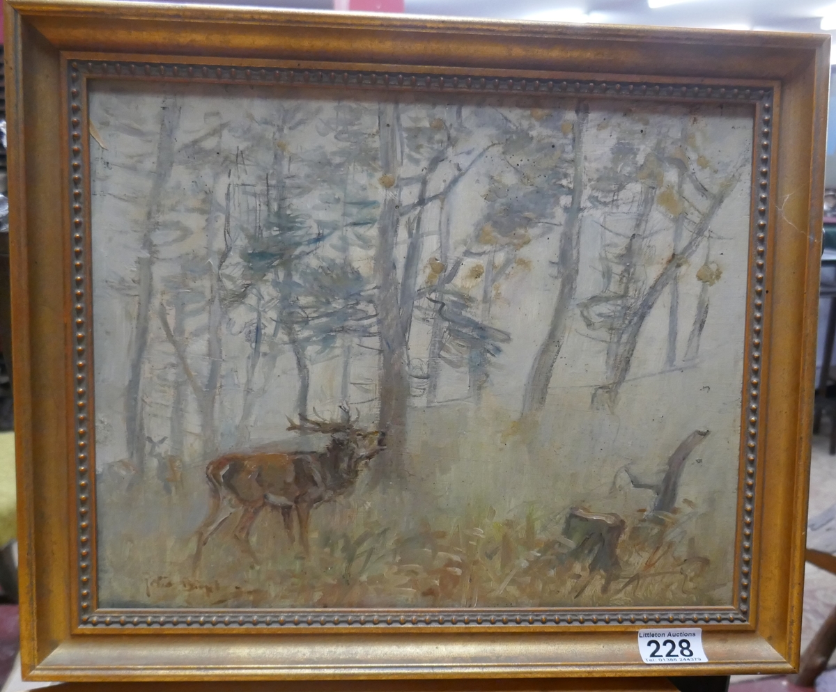 Oil on board - Rutting Stag by Peter Biegal - Royal landscape verso