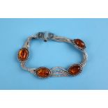 Silver amber bracelet