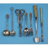 Collection of white metal & silver to include early Victorian spoon and fork