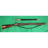 Muzzle loading flint lock replica Baker rifle with bayonet made in 1979 (Requires shot gun licence)