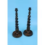 Pair of oak antique twist candlesticks