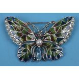 Silver enamel & stone set butterfly brooch