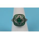 Fine platinum emerald & diamond Art Deco style ring