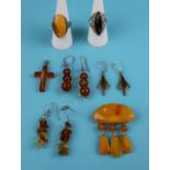 Amber earrings, cross and brooch A/F