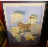 Original mixed media painting by Annabel Hewett C1988 - Banking