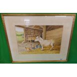 Watercolour farmyard scene signed Colin Luckett