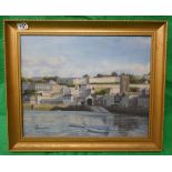 Oil on canvas - Harbour scene, St Ives - signed C Swift - Approx image size: 50cm x 40cm