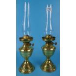Pair of brass oil lamps