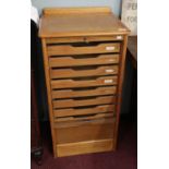 Oak tambour front cabinet by Abbess - Approx W: 49cm D: 41cm H: 97cm