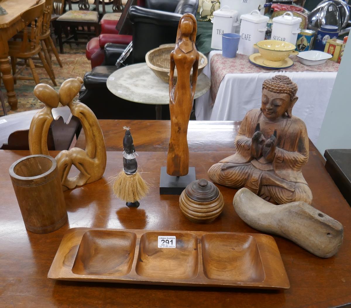 Collection of carved items to include Buddha