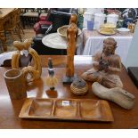 Collection of carved items to include Buddha