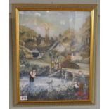 3D reverse painted oil on glass signed Mary Reed - Village scene
