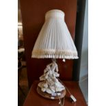 Table lamp with boy and girl figure - Signed