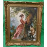 Tapestry in gilt frame - Girl and dog