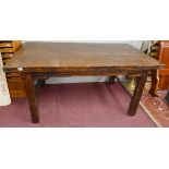 Heavy rustic oak dining table - Approx L: 170cm W: 101cm H: 77cm