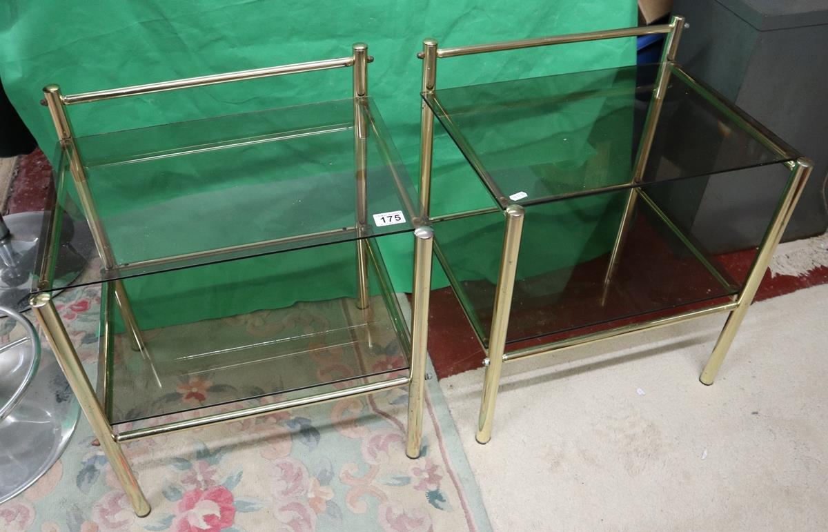 Pair of brass framed glass 2 tier tables
