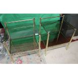 Pair of brass framed glass 2 tier tables