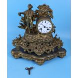 French gilt mantle clock - Approx H: 33cm