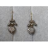 Pair of seed pearl & diamond heart shaped earrings