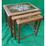 Nest of 3 mid-century tile top tables