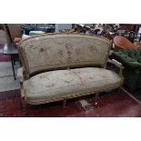 French gilt framed salon sofa with original fabric - Approx L: 184cm