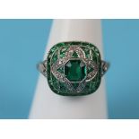 Platinum emerald and diamond Art Deco style ring