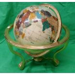 Large semi-precious stone globe in brass frame with compass - Approx H: 47cm