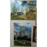Pair of oils, castle ruins signed M Thorn 08