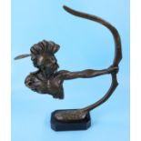 Huran Native American bronze figure on marble base- Approx H: 43cm