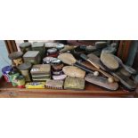 Collection of shoe shine equipment, tins etc