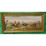 Oil on board hunting scene - Signed J Boch- Approx image size: 37cm x 14cm