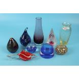Collection of paperweights etc to include studio glass vase